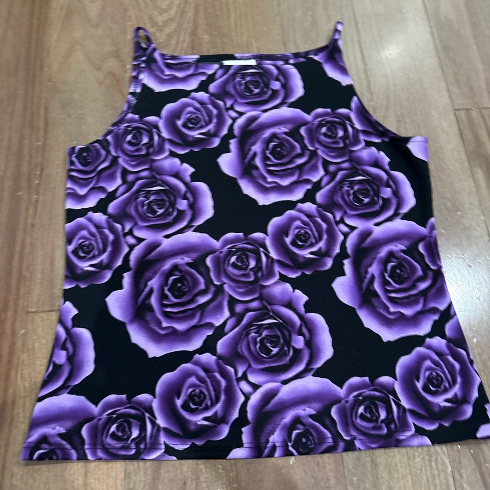Vintage Purple rose print tank top with spaghetti straps
